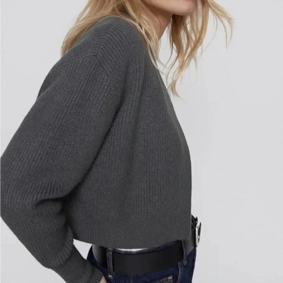 Zara Purl Knit  Open Front Ribbed Knit Cardigan Sweater Grey Size Medium - Picture 3 of 9